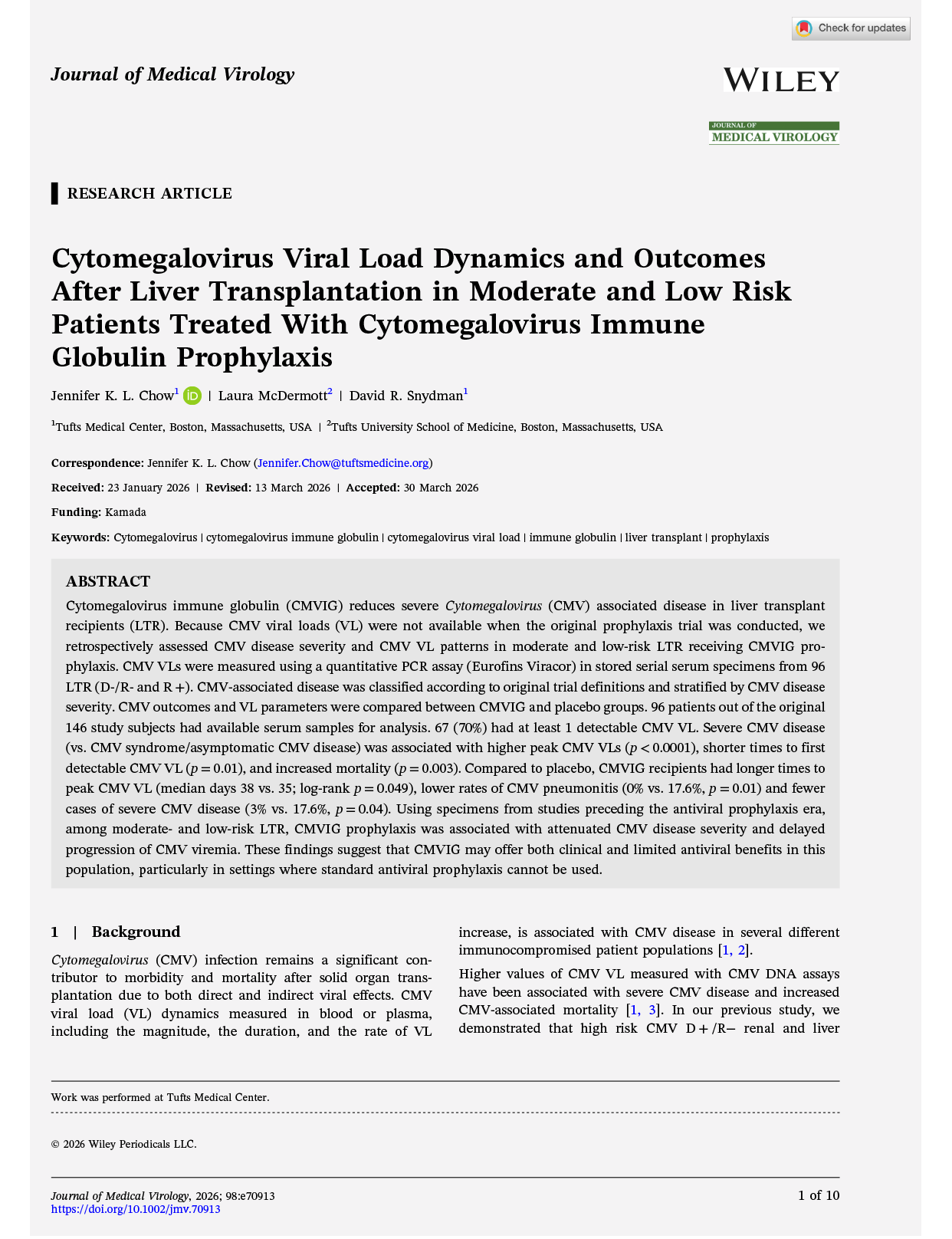 Chow 2026 Publication: CMV Viral Load Dynamics in Liver Transplant