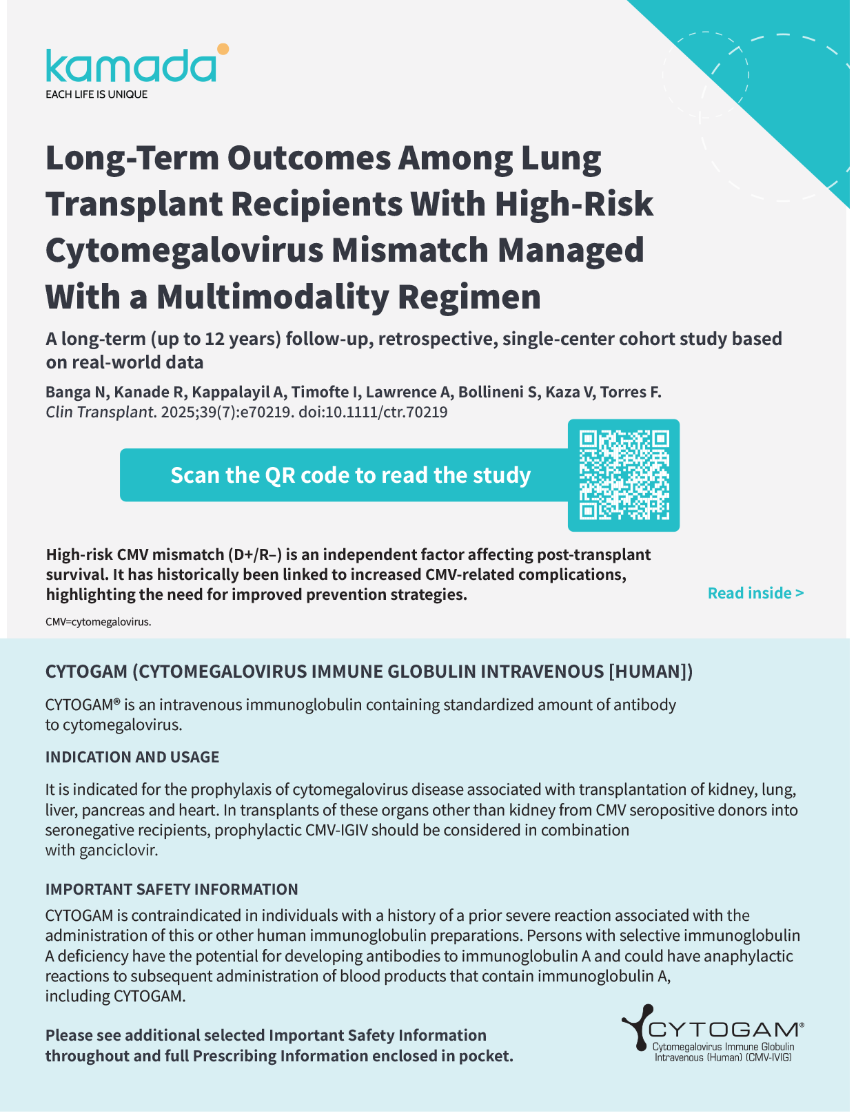 Banga 2025: Long-Term Outcomes in High-Risk CMV Mismatch Lung Transplant
