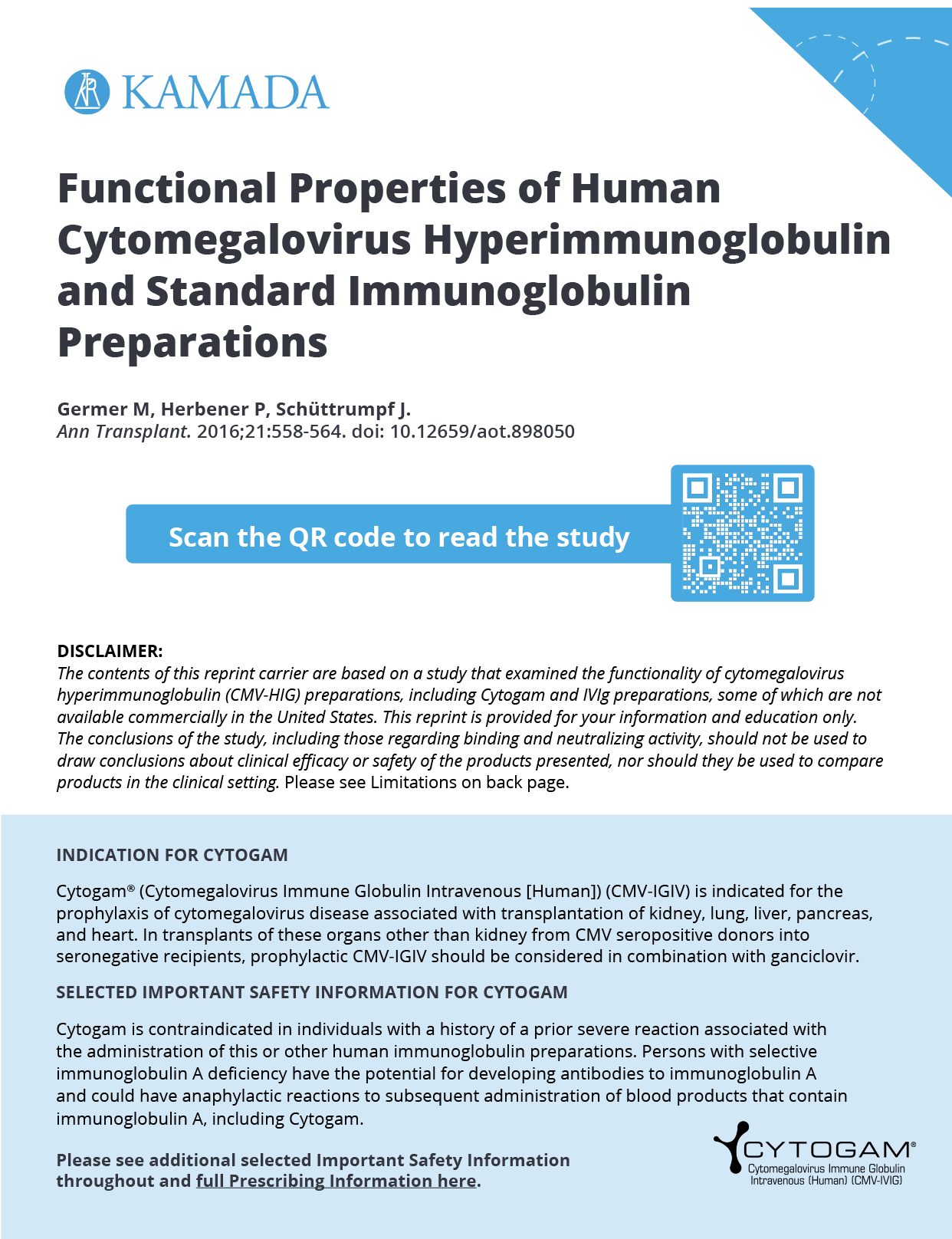 Germer 2016 Summary carrier: CMV-IGIV vs Standard IVIG: Functional Properties